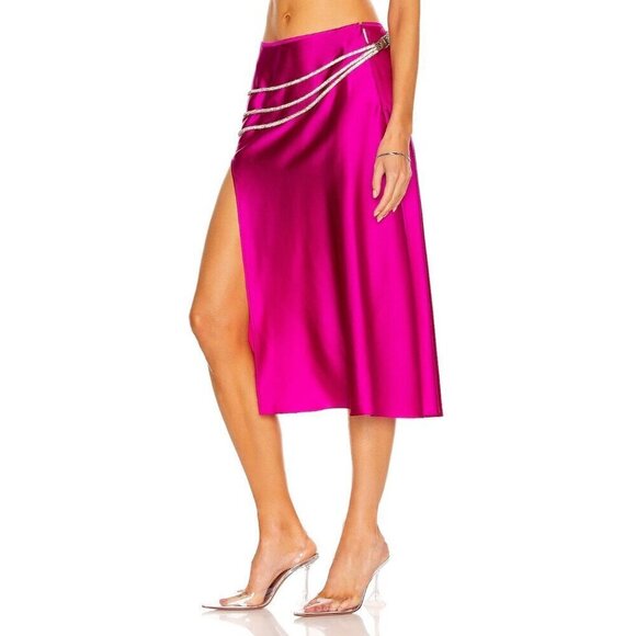 Nue Studio Laetitia Skirt in Fuchsia Pink Small New Womens Satin Midi - Picture 4 of 13